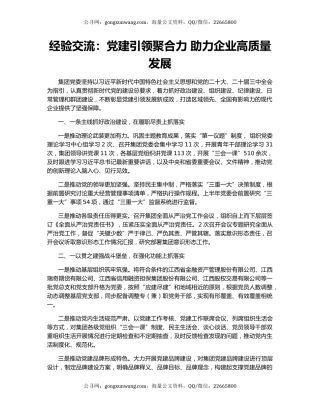 经验交流：党建引领聚合力 助力企业高质量发展