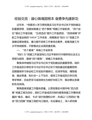 经验交流：凝心铸魂固根本 奋勇争先建新功