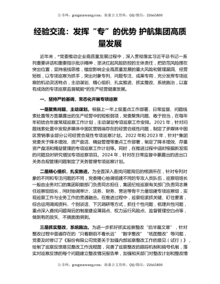 经验交流：发挥“专”的优势 护航集团高质量发展