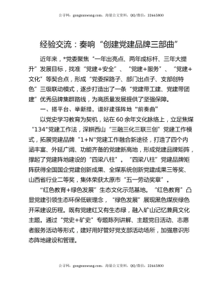 经验交流：奏响“创建党建品牌三部曲”