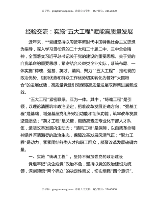 经验交流：实施“五大工程” 赋能高质量发展