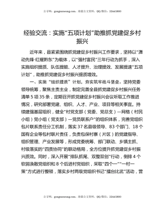 经验交流：实施“五项计划”助推抓党建促乡村振兴
