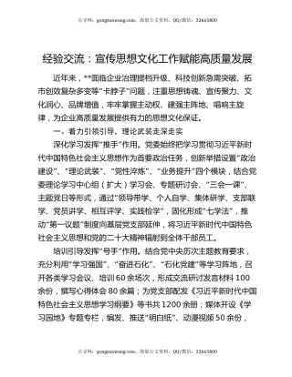 经验交流：宣传思想文化工作赋能高质量发展