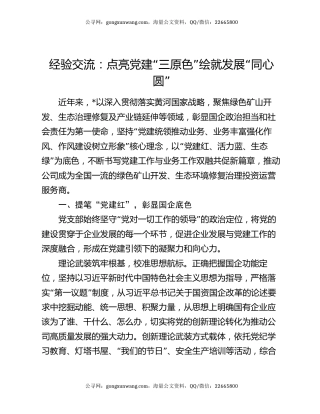 经验交流：点亮党建“三原色” 绘就发展“同心圆”