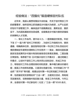 经验做法：“四强化”锻造硬核驻村队伍