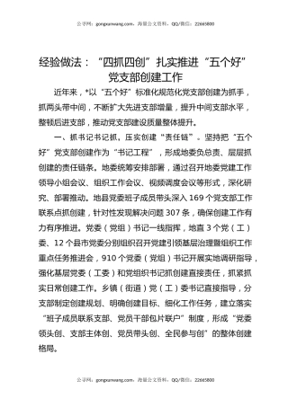 经验做法：“四抓四创”扎实推进“五个好”党支部创建工作