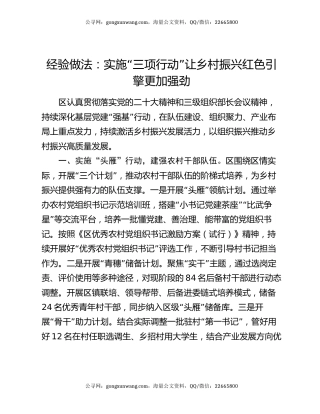 经验做法：实施“三项行动 ” 让乡村振兴红色引擎更加强劲