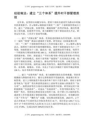 经验做法：建立“三个体系”提升村干部管理质效