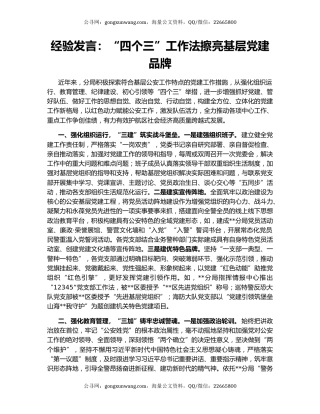 经验发言：“四个三”工作法擦亮基层党建品牌