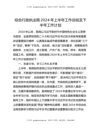 综合行政执法局2024年上半年工作总结及下半年工作计划