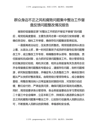 群众身边不正之风和腐败问题集中整治工作督查反馈问题整改情况报告