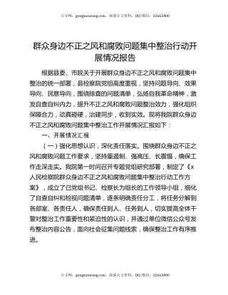 群众身边不正之风和腐败问题集中整治行动开展情况报告