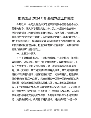 能源国企2024年抓基层党建工作总结
