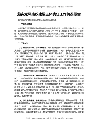 落实党风廉政建设主体责任工作情况报告