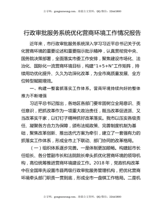 行政审批服务系统优化营商环境工作情况报告