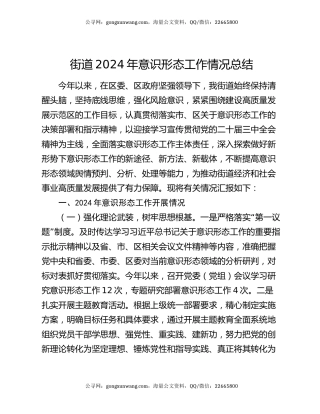 街道2024年意识形态工作情况总结
