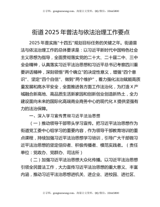 街道2025年普法与依法治理工作要点