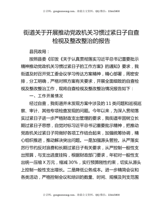 街道关于开展推动党政机关习惯过紧日子自查检视及整改整治的报告