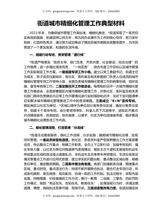 街道城市精细化管理工作典型材料