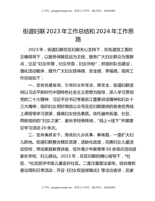 街道妇联2023年工作总结和2024年工作思路