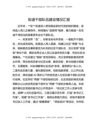 街道干部队伍建设情况汇报