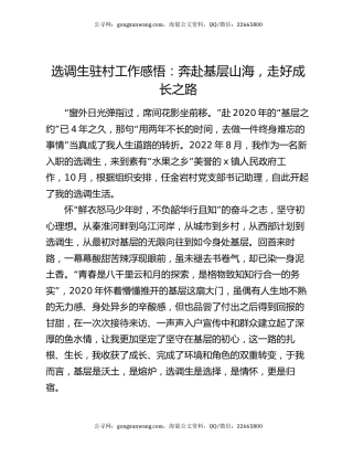 选调生驻村工作感悟：奔赴基层山海 走好成长之路