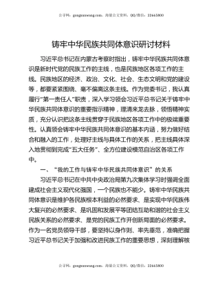 铸牢中华民族共同体意识研讨材料