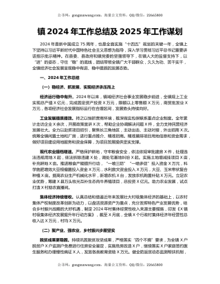 镇2024年工作总结及2025年工作谋划