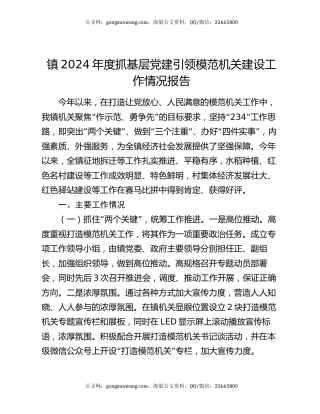 镇2024年度抓基层党建引领模范机关建设工作情况报告