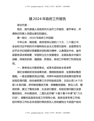 镇2024年政府工作报告