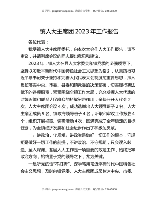 镇人大主席团2023年工作报告