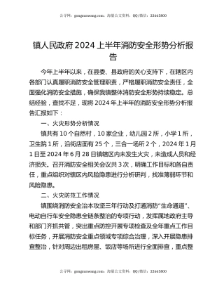 镇人民政府2024上半年消防安全形势分析报告