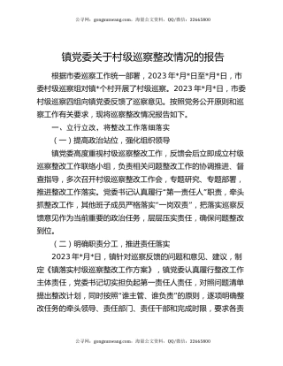 镇党委关于村级巡察整改情况的报告