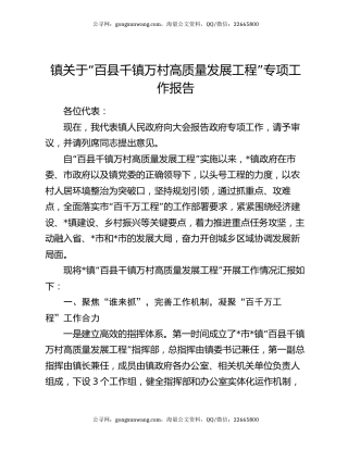 镇关于“百县千镇万村高质量发展工程”专项工作报告