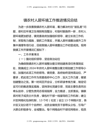 镇农村人居环境工作推进情况总结