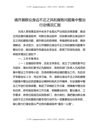 镇开展群众身边不正之风和腐败问题集中整治行动情况汇报（2）