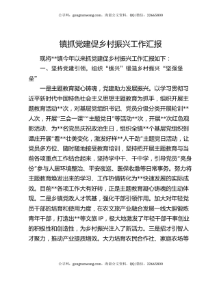 镇抓党建促乡村振兴工作汇报