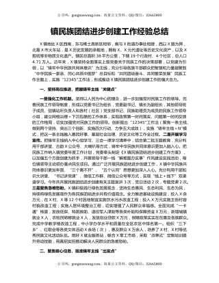 镇民族团结进步创建工作经验总结