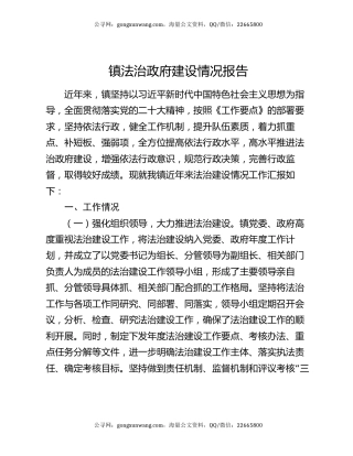 镇法治政府建设情况报告