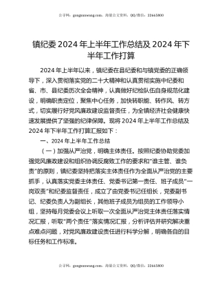 镇纪委2024年上半年工作总结及2024年下半年工作打算