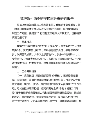 镇行政村两委班子换届分析研判报告