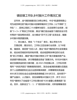 镇驻镇工作队乡村振兴工作情况汇报