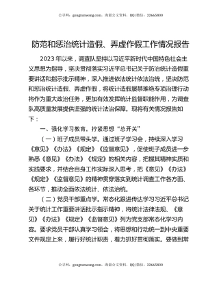 防范和惩治统计造假、弄虚作假工作情况报告