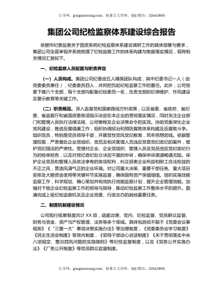 集团公司纪检监察体系建设综合报告