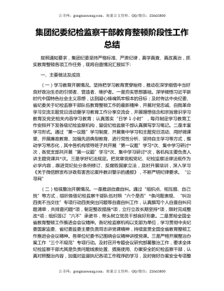 集团纪委纪检监察干部教育整顿阶段性工作总结