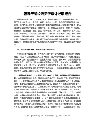 领导干部经济责任审计述职报告