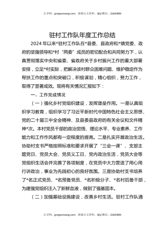 驻村工作队年度工作总结