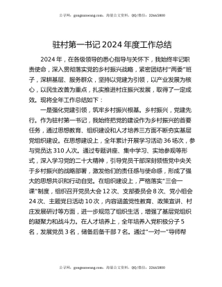 驻村第一书记2024年度工作总结