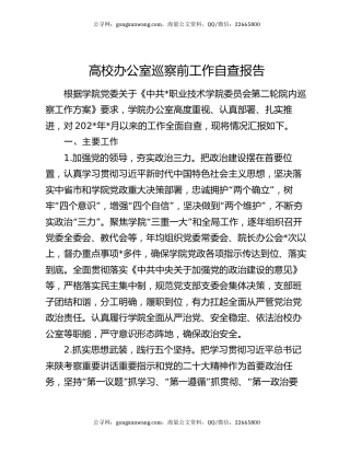 高校办公室巡察前工作自查报告