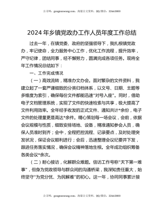 2024年乡镇党政办工作人员年度工作总结